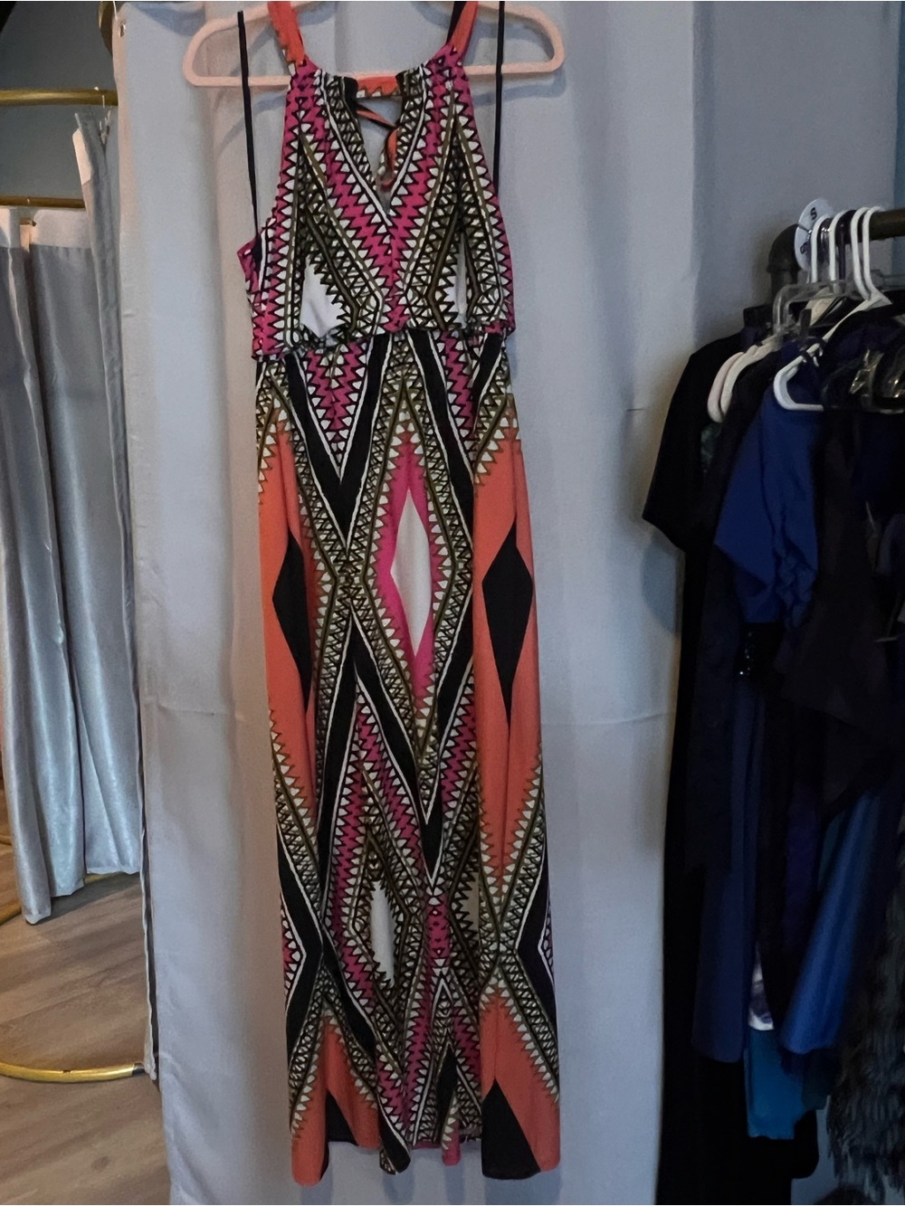 Soho Apparel Geometric Maxi Dress in Pink and Coral